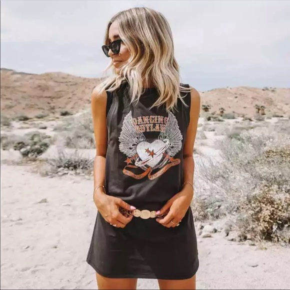 Dresses & Skirts - Dancing Outlaw Boho Gypsy Print Tank Tee Dress